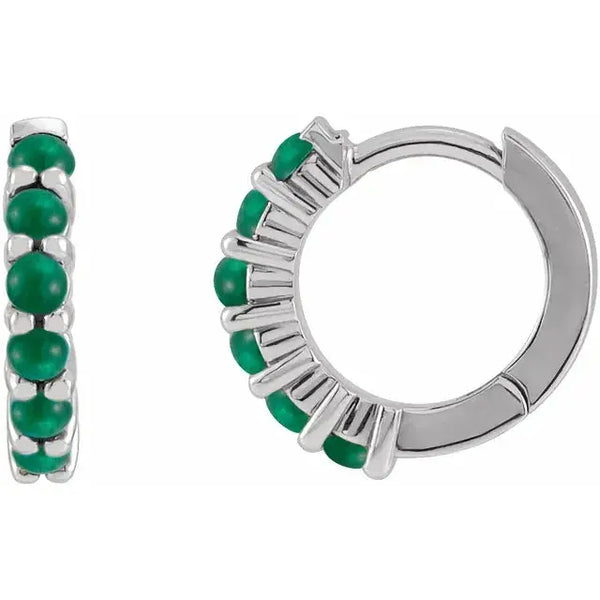 Emerald Cabochon Hoop Earrings – 14K Gold - 3