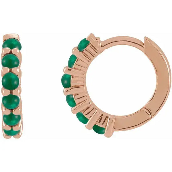 Emerald Cabochon Hoop Earrings – 14K Gold - 4