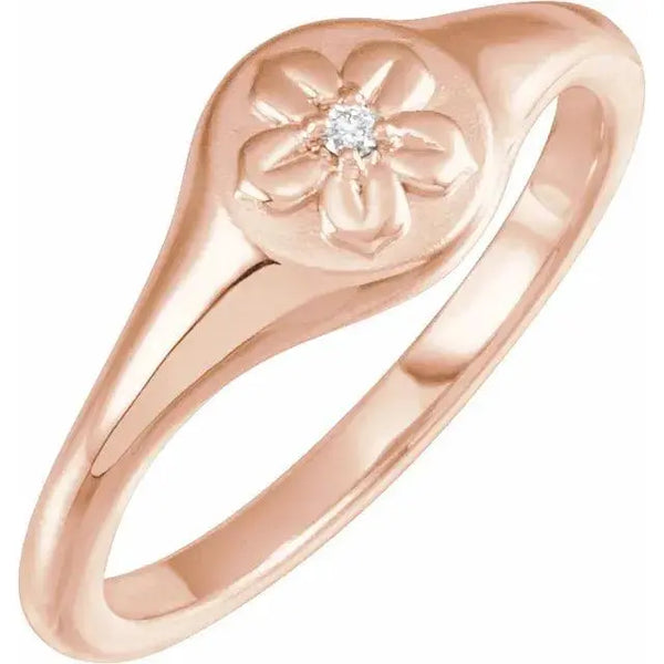 14K Gold Floral Signet Ring – Timeless Elegance for Women - 4