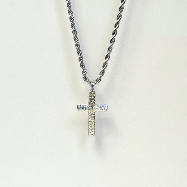 Hammered Cross Necklace in Solid Gold - 3