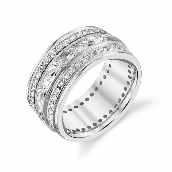 Hand-Engraved Diamond Wedding Ring – 14K Gold - 2