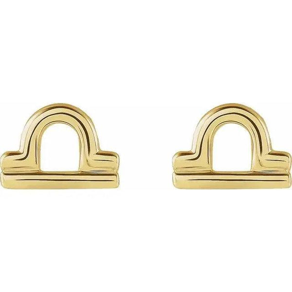 14k Gold Libra Zodiac Stud Earrings – Available in White, Yellow, and Rose Gold