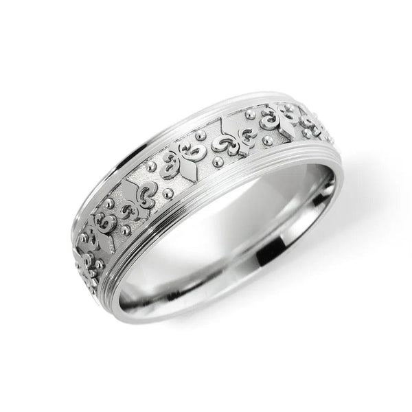 Fleur-de-Lis Wedding Ring – White Gold 6mm