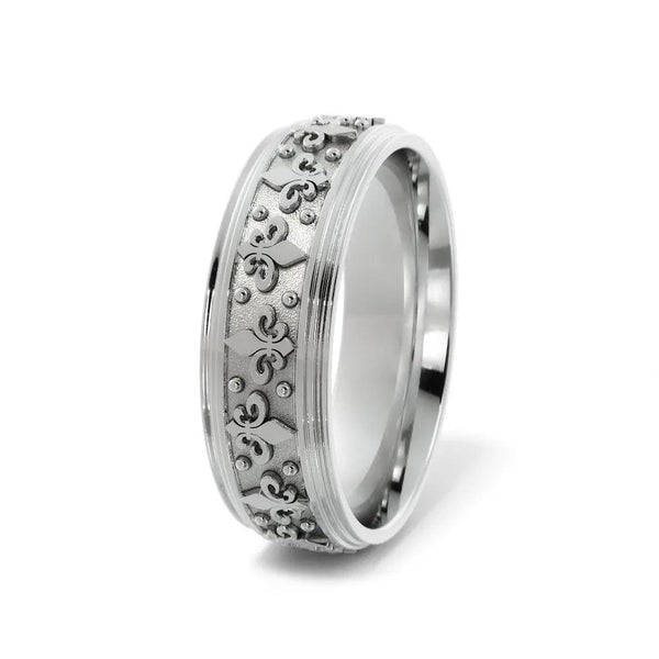 Fleur-de-Lis Wedding Ring – White Gold 6mm - 3