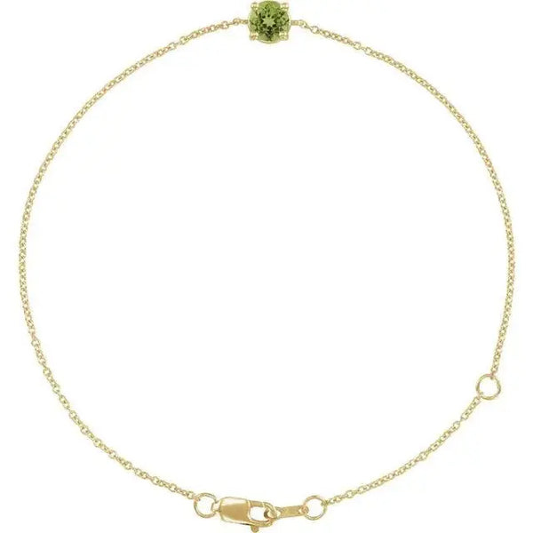 Birthstone Bracelet with Natural Peridot – Handcrafted Solid Gold Jewelry with 4mm Gemstones