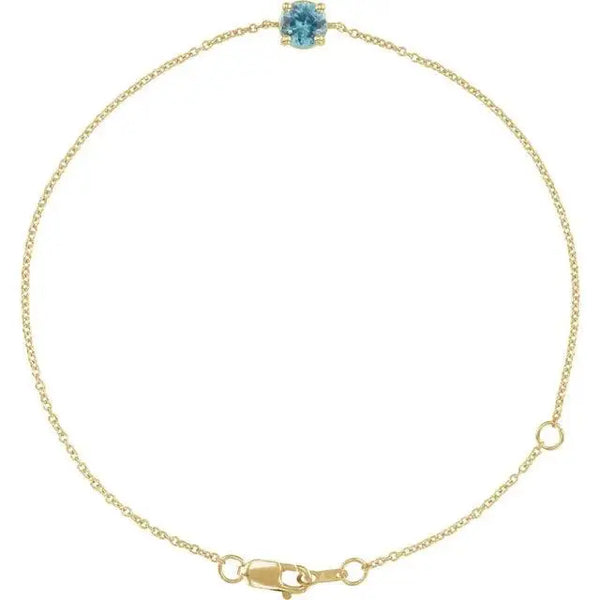 Birthstone Bracelet with Natural Blue Zircon – Handcrafted Solid Gold Jewelry with 4mm Gemstones