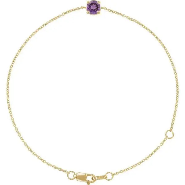 Birthstone Bracelet with Natural Amethyst – Handcrafted Solid Gold Jewelry with 4mm Gemstones