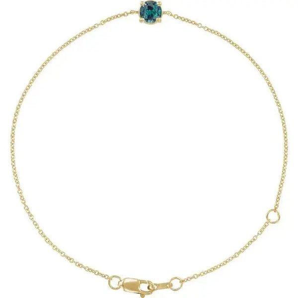 Birthstone Bracelet with Lab-Grown Alexandrite – Handcrafted Solid Gold Jewelry with 4mm Gemstones