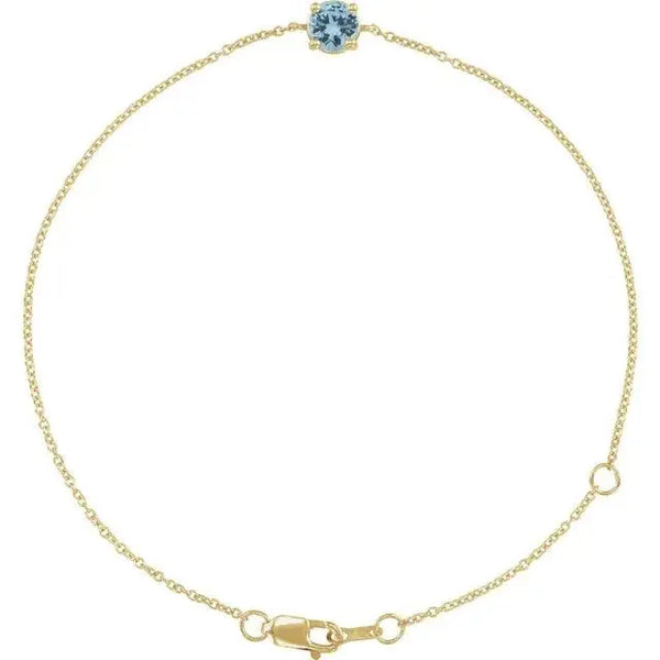 Birthstone Bracelet with Natural Aquamarine – Handcrafted Solid Gold Jewelry with 4mm Gemstones