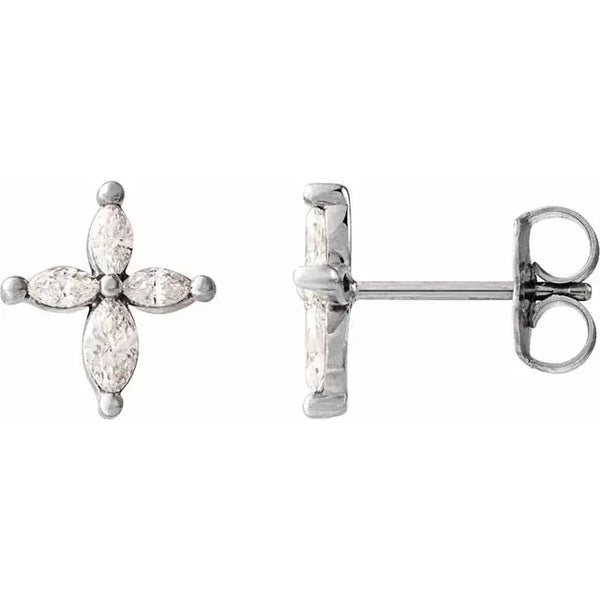 Marquise Stud Cross Earrings – 14K Gold Diamond Jewelry for Women - 2