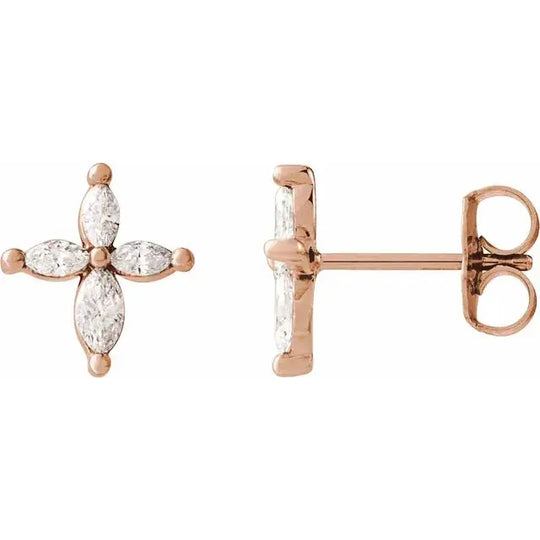 Marquise Stud Cross Earrings – 14K Gold Diamond Jewelry for Women Dimitrios Creations