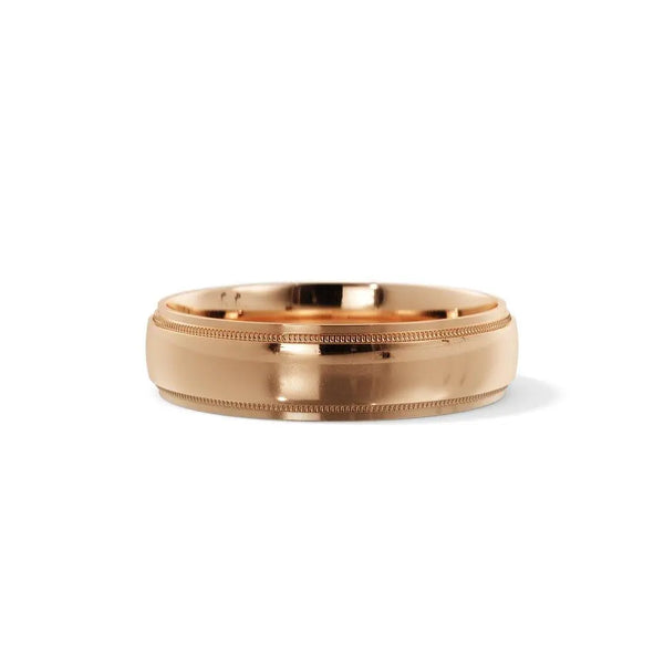 10K Gold lown dome Milgrain Edge Wedding Band | Timeless Elegance - 4