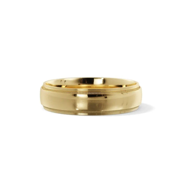 10K Gold lown dome Milgrain Edge Wedding Band | Timeless Elegance - 6