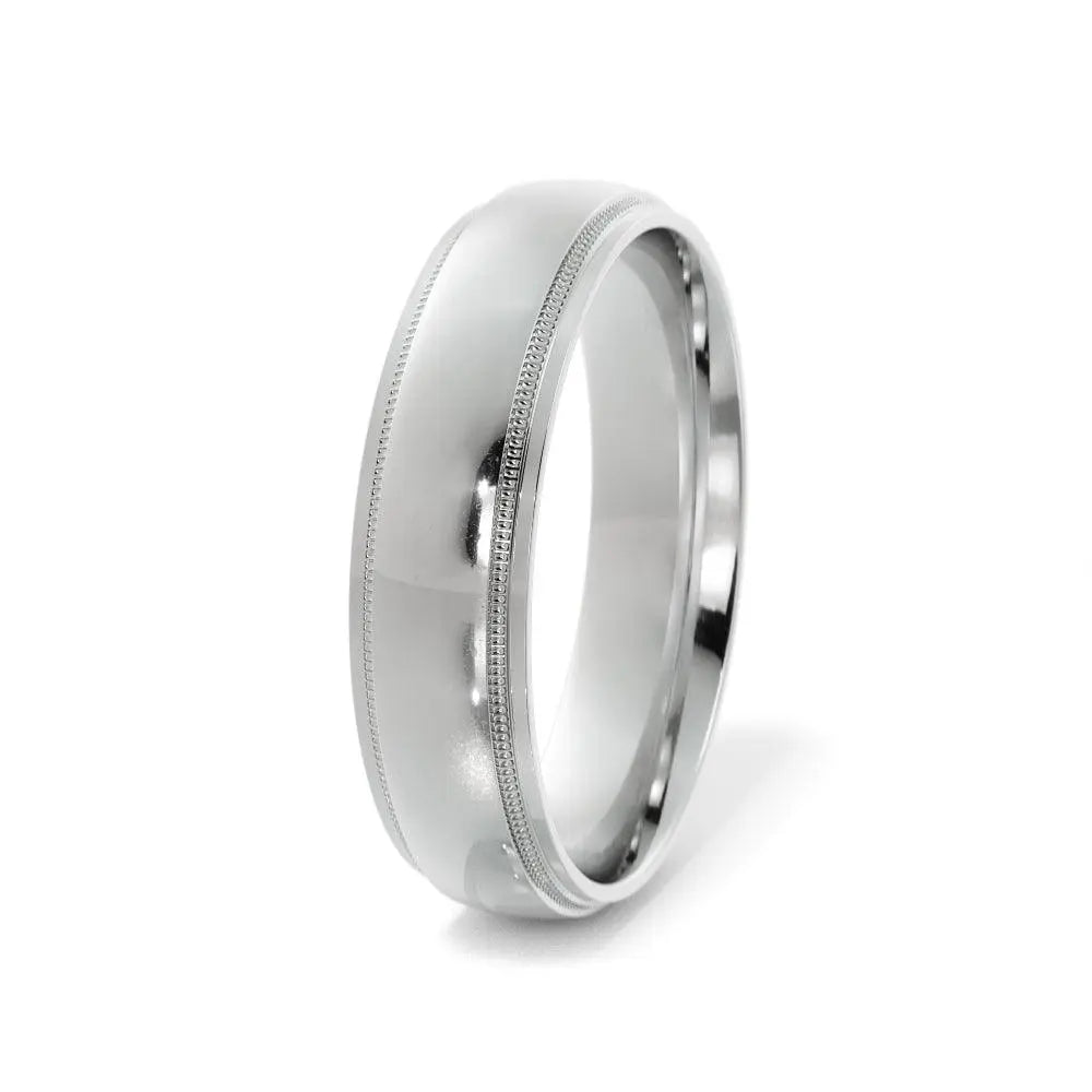 Timeless silver 5mm milgrain edge wedding band with a polished finish – perfect for celebrating your love story.