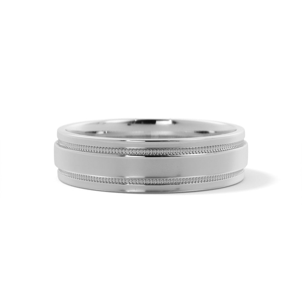 Platinum milgrain wedding ring with bump edge
