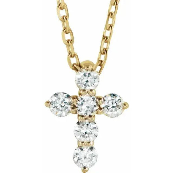 Mini Diamond Cross Necklace – 14K Gold | Adjustable 16-18 Inches