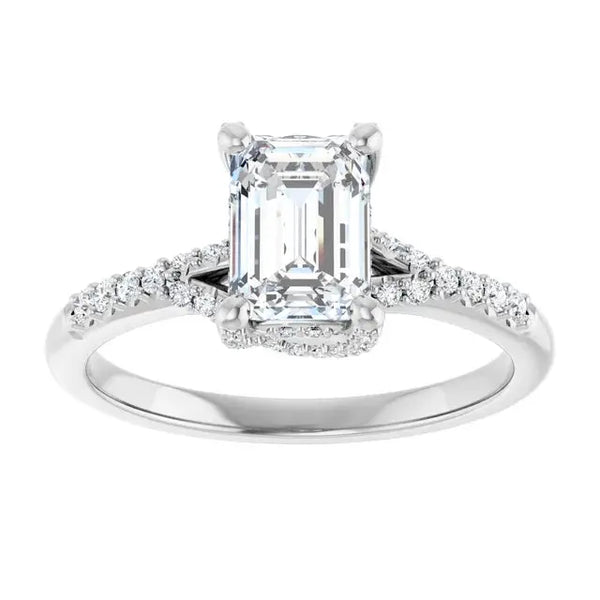 Modern Halo Emerald Diamond Engagement Ring 1ct+