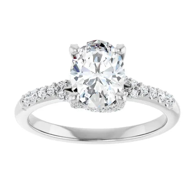 Modern halo oval diamond engagement ring with 1ct diamond