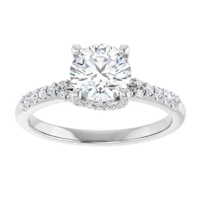 Modern halo round diamond engagement ring in white gold