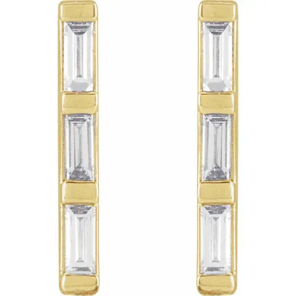 Three Baguette Diamond Bar Earrings – 14K Gold - 4