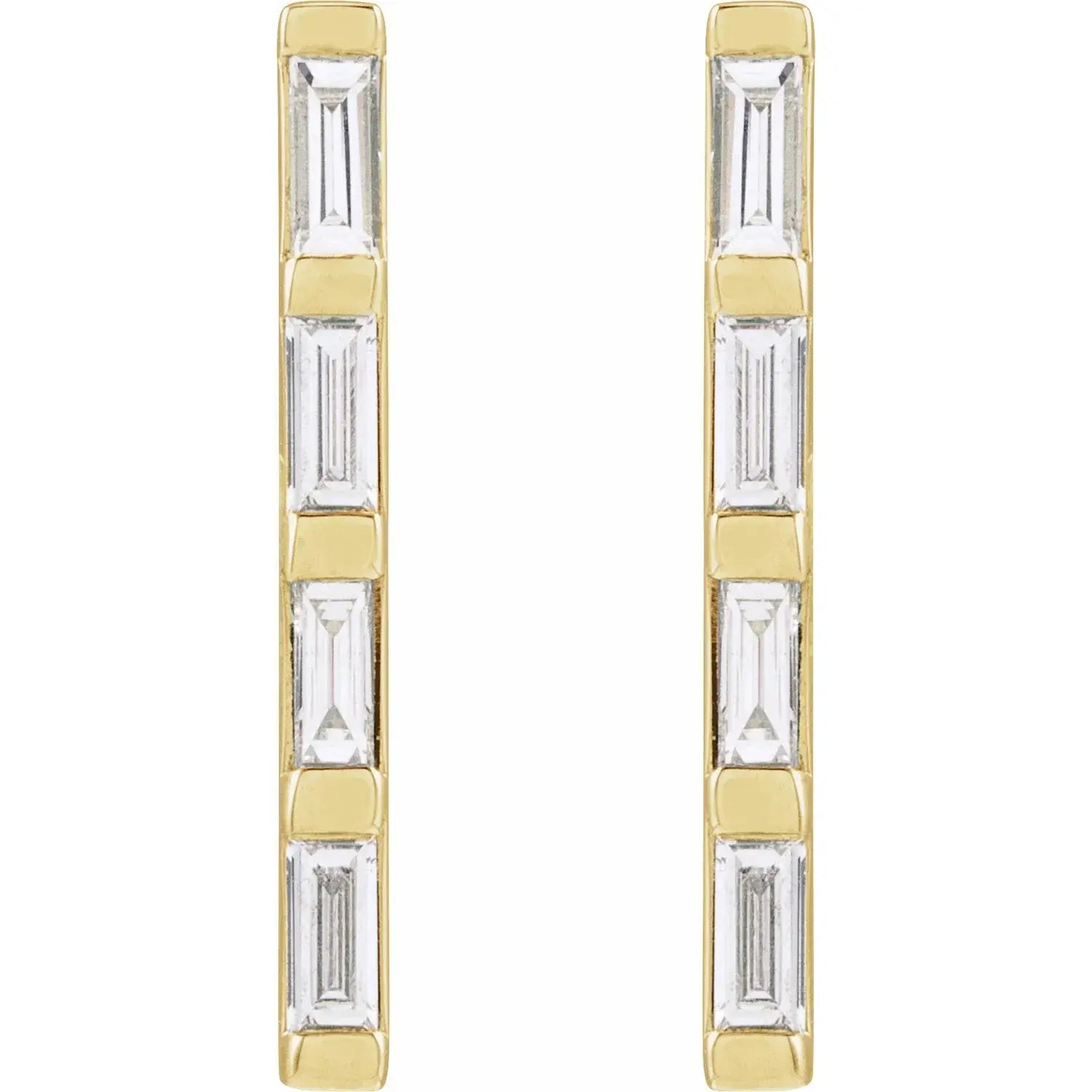 Natural 4 Baguette Diamond Bar Earrings in 14k Solid Gold Jimmy Leon Fine Jewelry