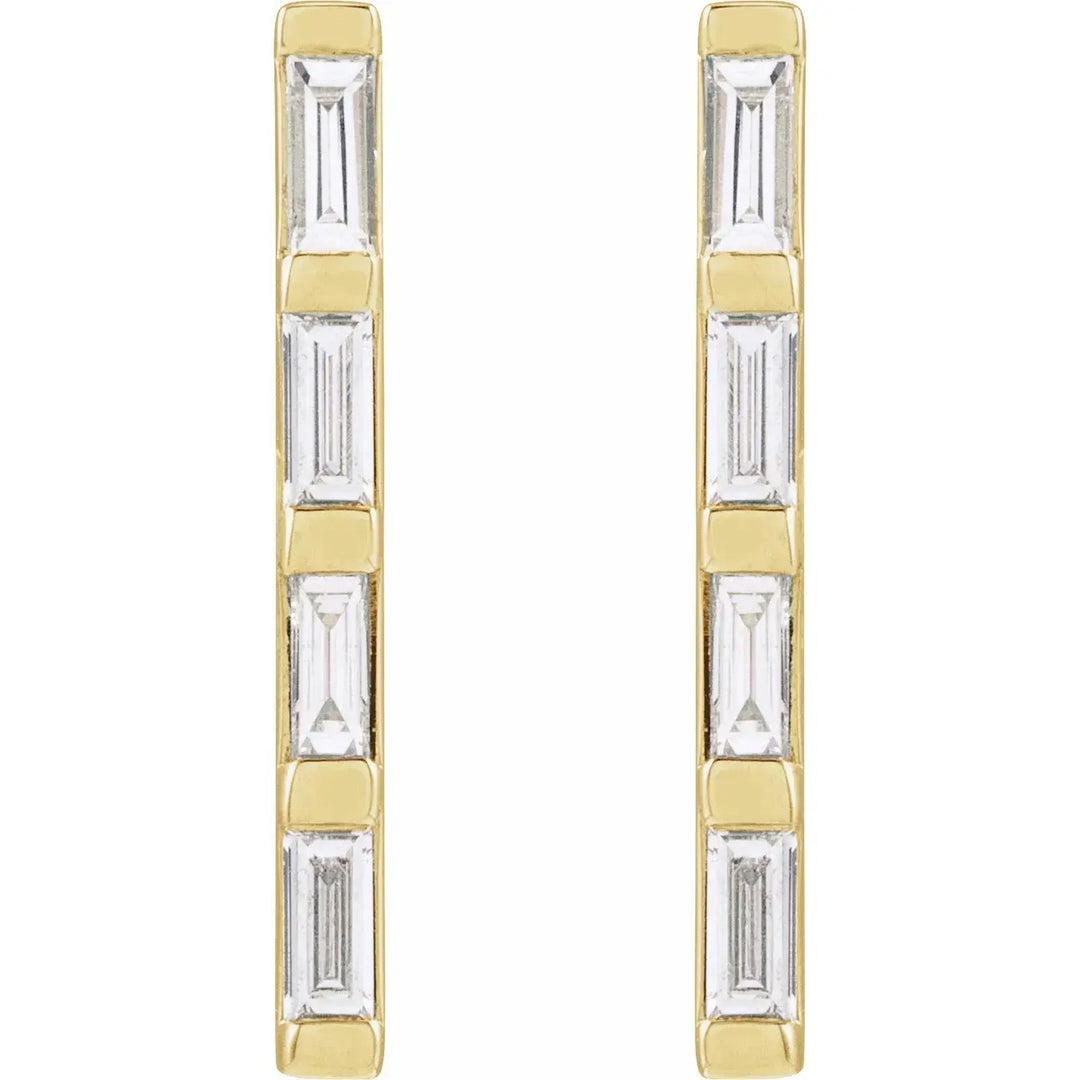 Natural 4 Baguette Diamond Bar Earrings in 14k Solid Gold Jimmy Leon Fine Jewelry