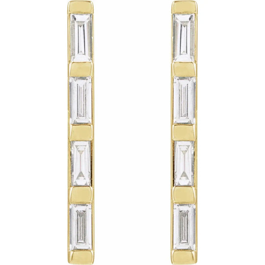 Natural 4 Baguette Diamond Bar Earrings in 14k Solid Gold Jimmy Leon Fine Jewelry