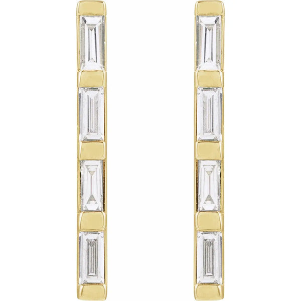 Four Baguette Diamond Bar Earrings – 14K Gold - 2