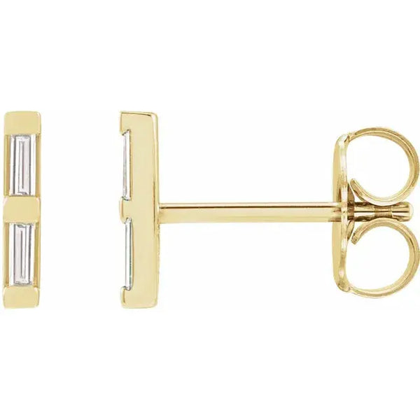 Baguette Diamond Bar Earrings – 14K Gold