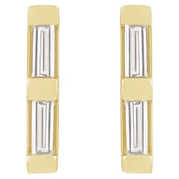 Baguette Diamond Bar Earrings – 14K Gold - 2