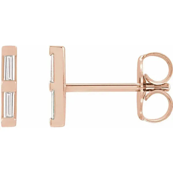 Baguette Diamond Bar Earrings – 14K Gold - 4