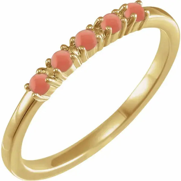 Pink Coral Cabochon Ring – 14K Gold