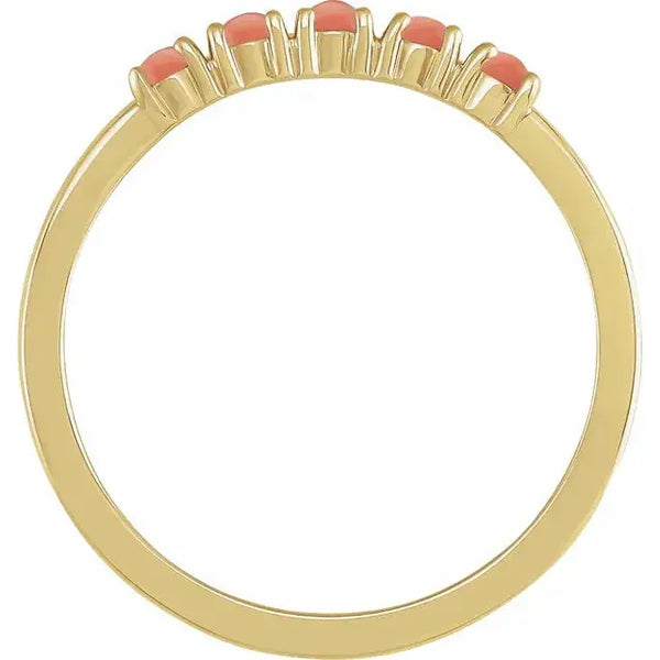 Pink Coral Cabochon Ring – 14K Gold - 2