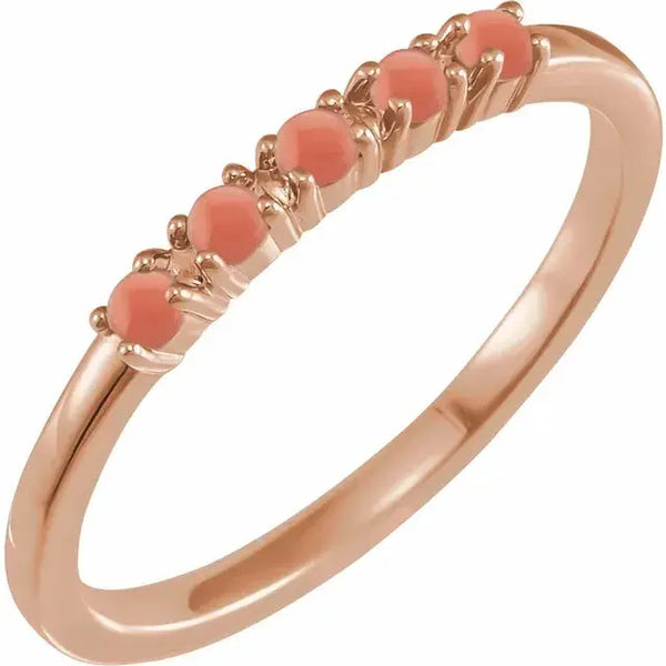 Pink Coral Cabochon Ring – 14K Gold - 4