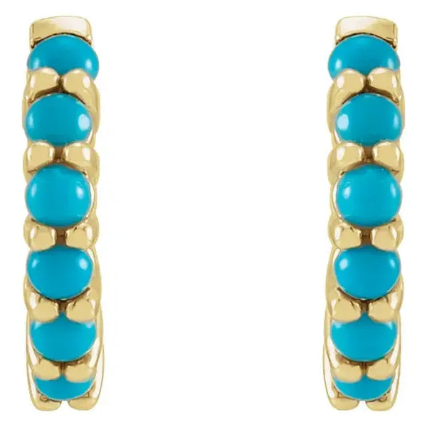 Natural Turquoise Huggie Hoop Earrings – 12.2mm Gold - 2