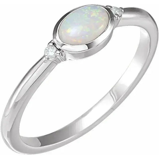 Natural White Ethiopian Opal Ladies Ring in Silver Jimmy Leon Fine Jewelry