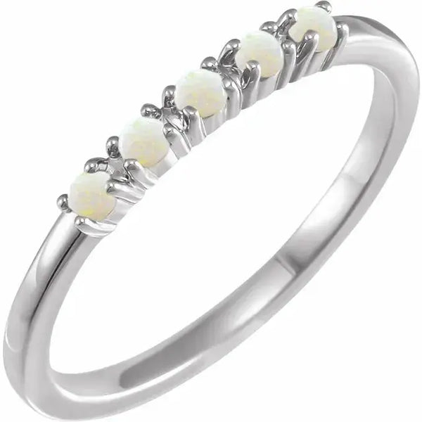 White Opal Cabochon Stackable Ring – 14K Gold - 3