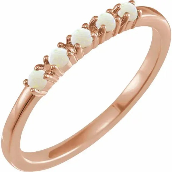 White Opal Cabochon Stackable Ring – 14K Gold - 4