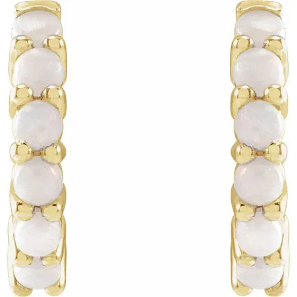 Natural White Opal Hoop Earrings – 14K Gold - 2