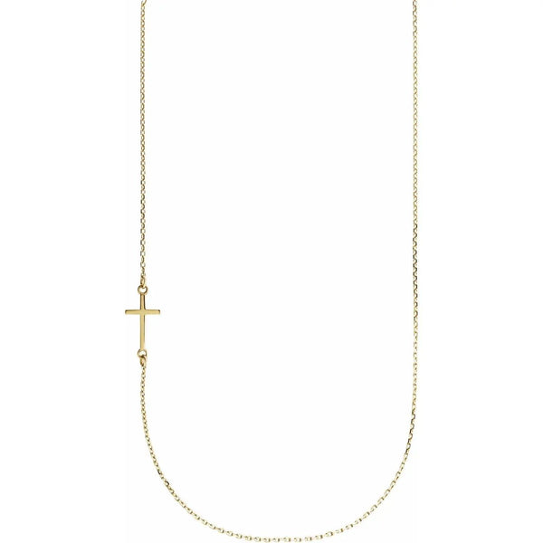 Off-Center Sideways Cross Necklace – 14K Gold