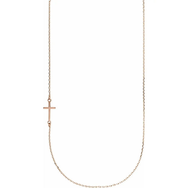 Off-Center Sideways Cross Necklace – 14K Gold - 4