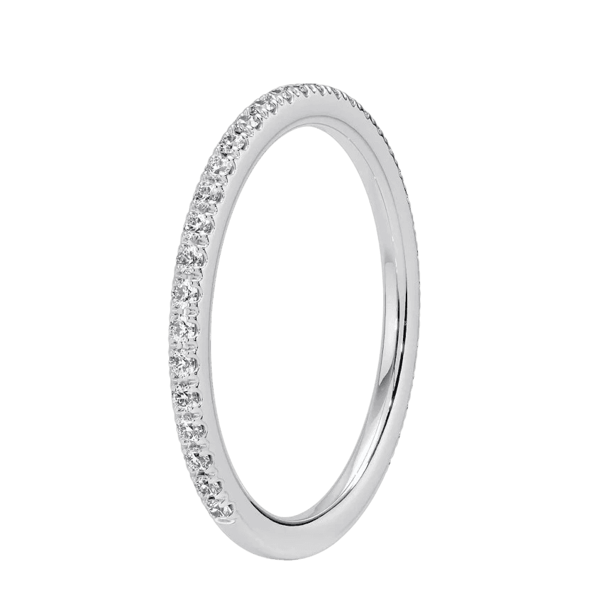 Delicate pavé set diamond ring side view