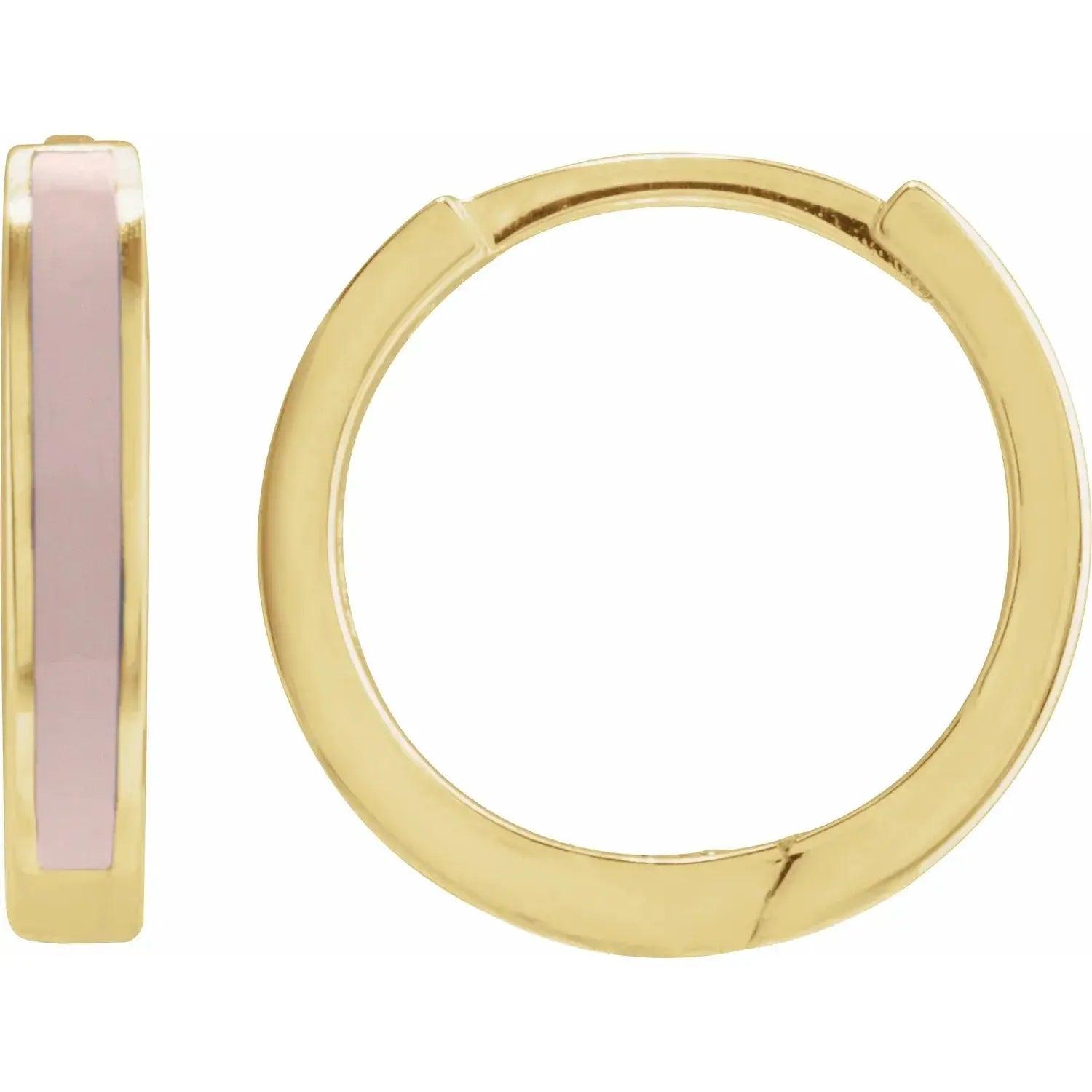 Pink enamel hoop earrings in 14K solid gold