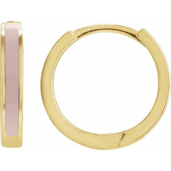 Pink Enamel Hoop Earrings – Solid Gold