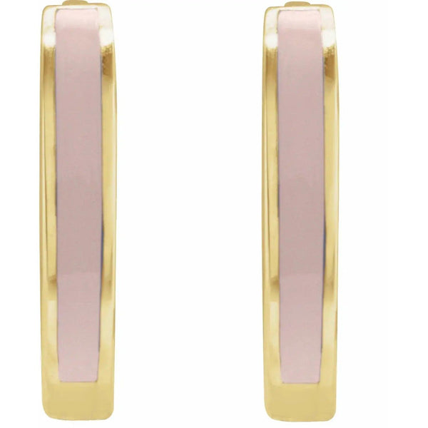 Pink Enamel Hoop Earrings – Solid Gold - 3