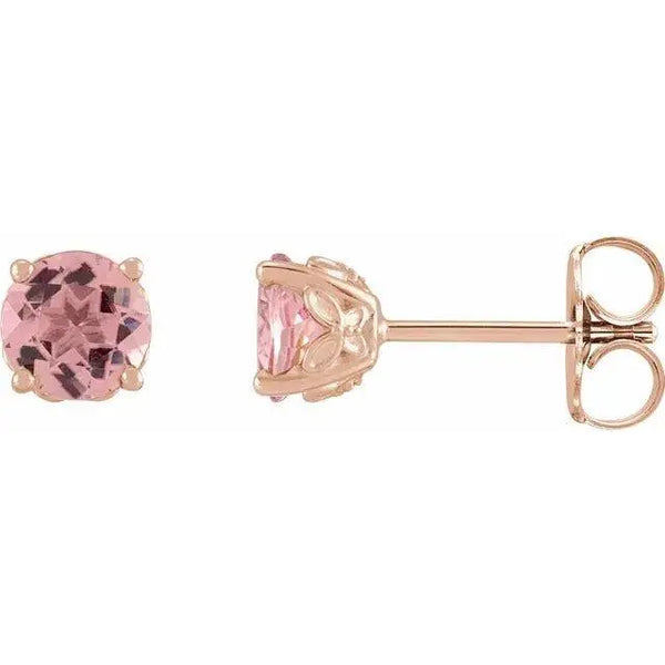 14K Gold Pink Tourmaline Stud Earrings – A Timeless October Birthstone Gift - 4