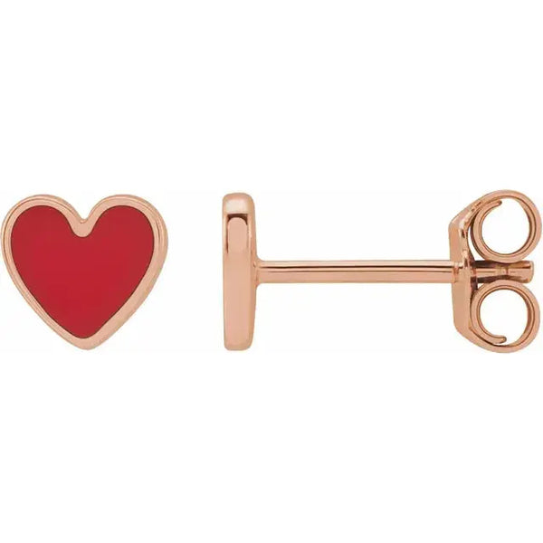 Red Enamel Heart Earrings – 14K Gold - 3