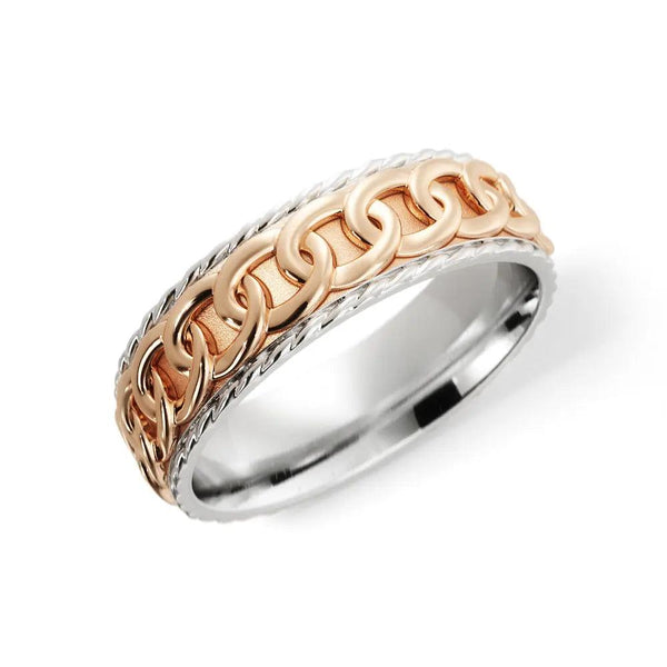 Chain Link Wedding Ring – White and Rose Gold 6mm