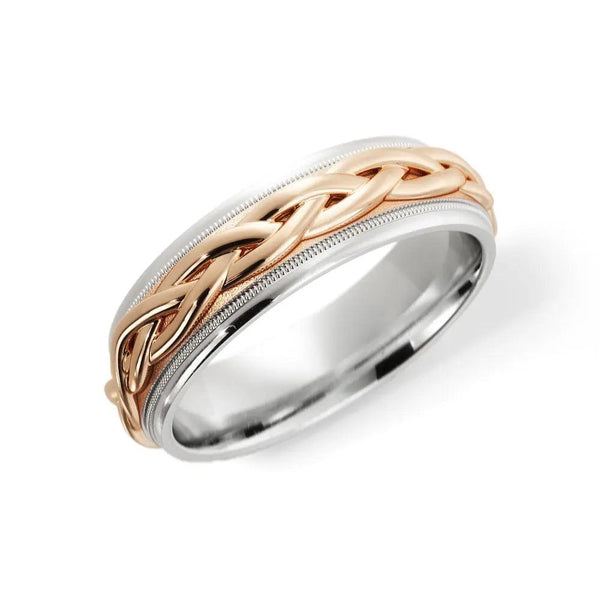 Braided Wedding Ring – White and Rose Gold 6mm