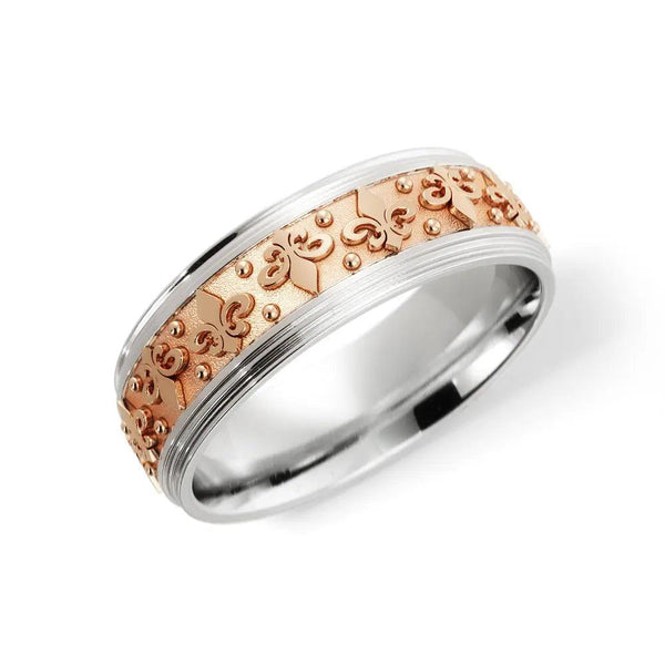 Fleur-de-Lis Wedding Ring – White & Rose Gold 6mm